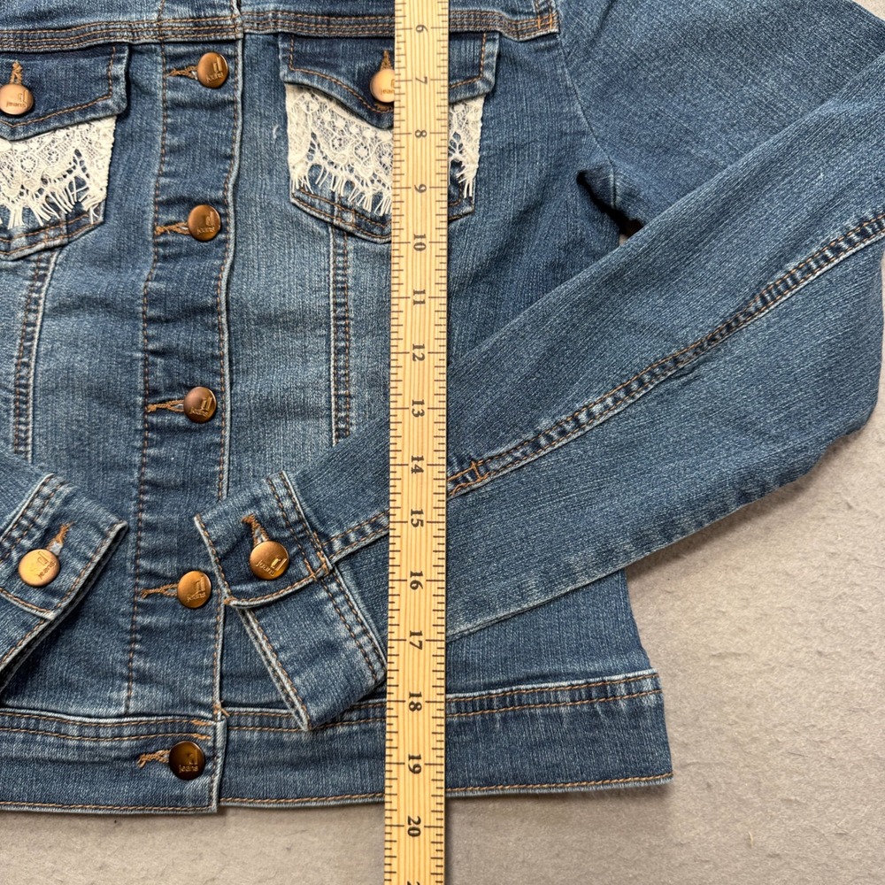 Starr Studios Jacket Women's Small Blue Denim Lace Back Panel Stretch Trucker - Picture 4 of 6